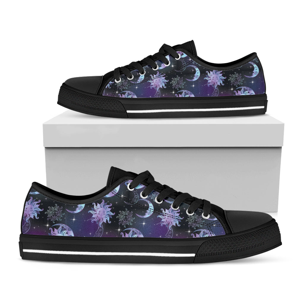 Galaxy Celestial Sun And Moon Print Black Low Top Shoes