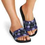 Galaxy Celestial Sun And Moon Print Black Slide Sandals
