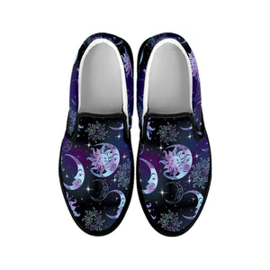 Galaxy Celestial Sun And Moon Print Black Slip On Shoes