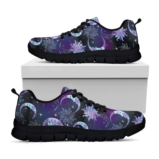 Galaxy Celestial Sun And Moon Print Black Sneakers