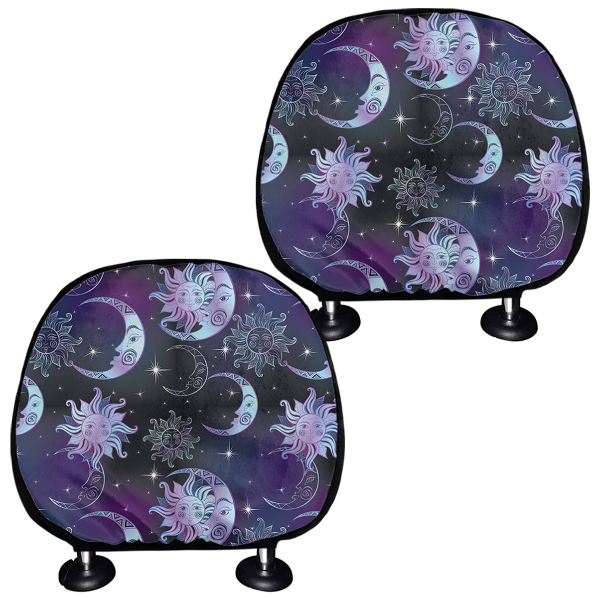 Galaxy Celestial Sun And Moon Print Car Headrest Covers