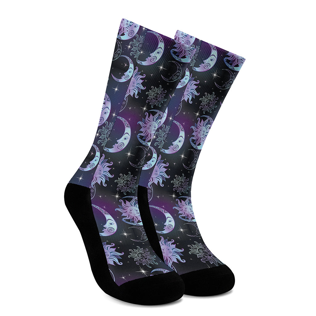 Galaxy Celestial Sun And Moon Print Crew Socks