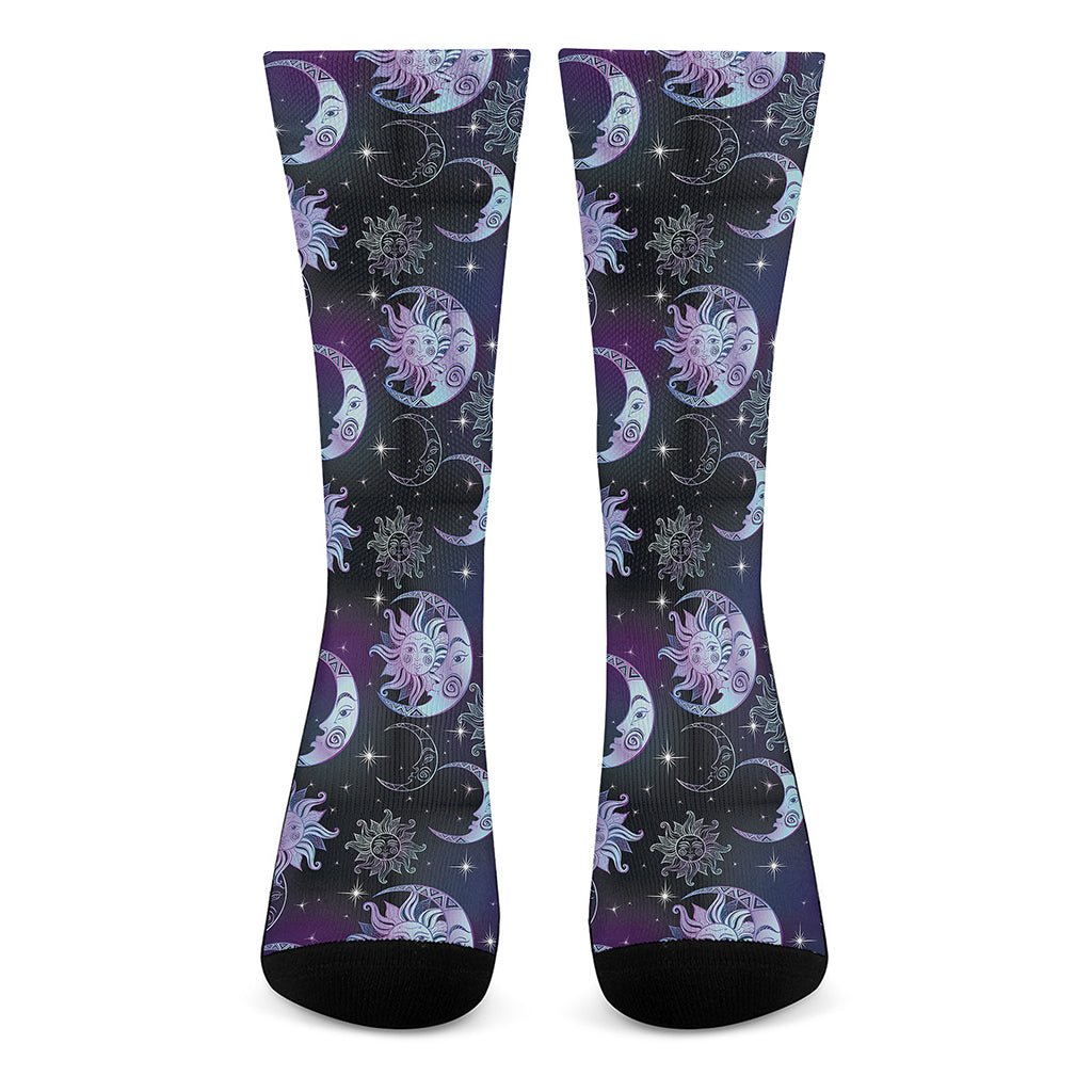 Galaxy Celestial Sun And Moon Print Crew Socks