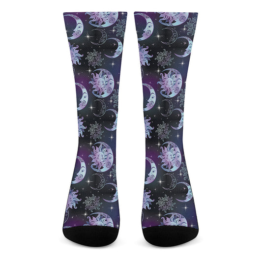 Galaxy Celestial Sun And Moon Print Crew Socks