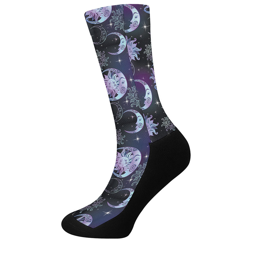 Galaxy Celestial Sun And Moon Print Crew Socks