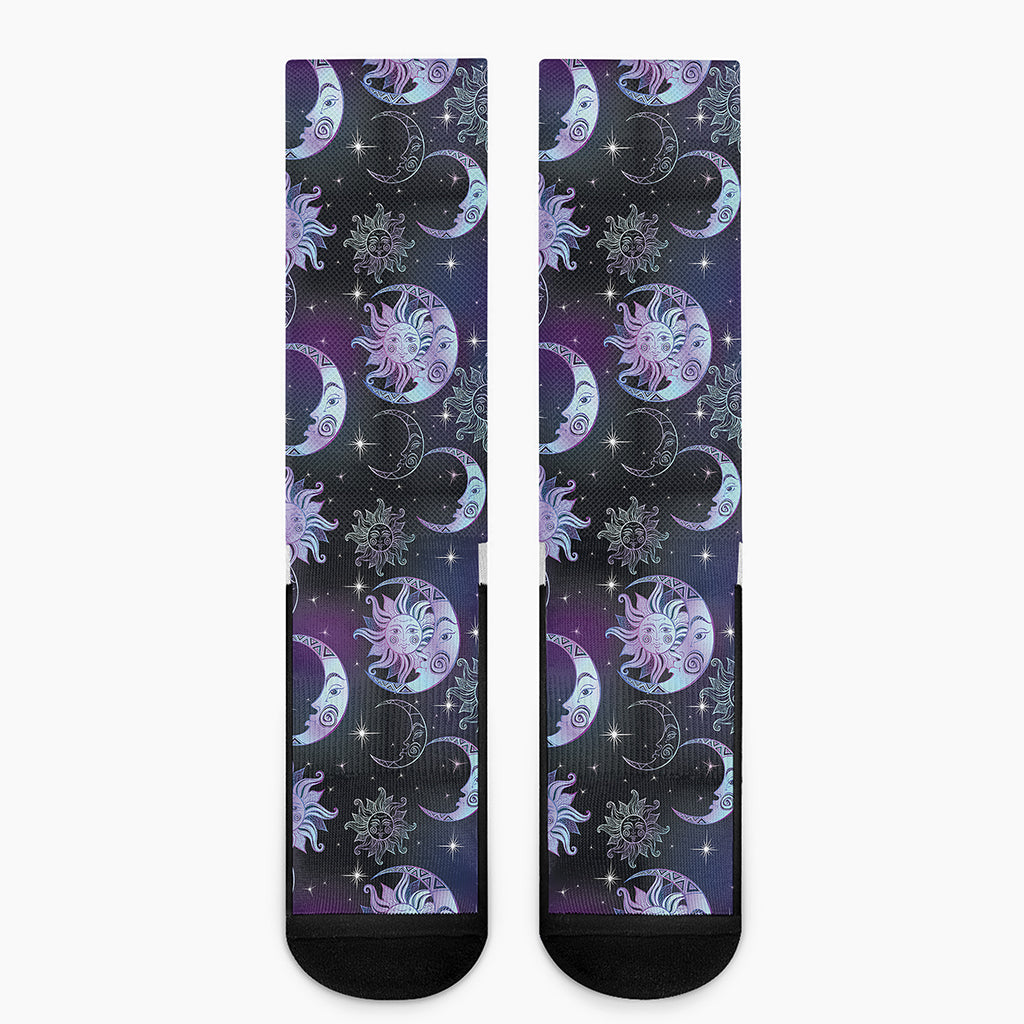 Galaxy Celestial Sun And Moon Print Crew Socks