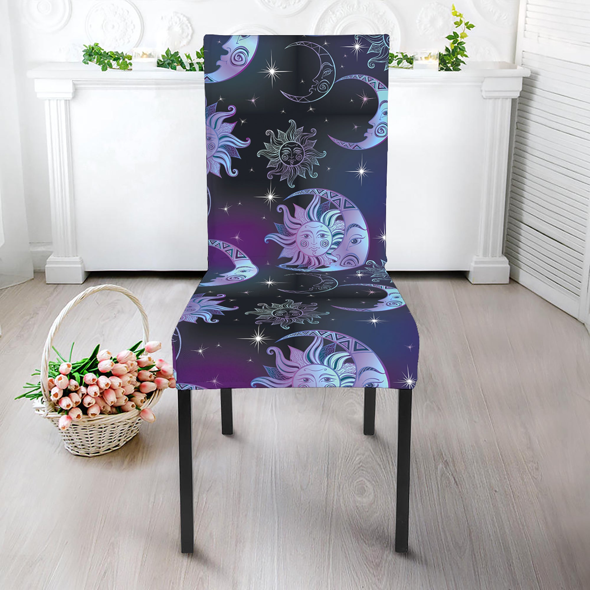 Galaxy Celestial Sun And Moon Print Dining Chair Slipcover