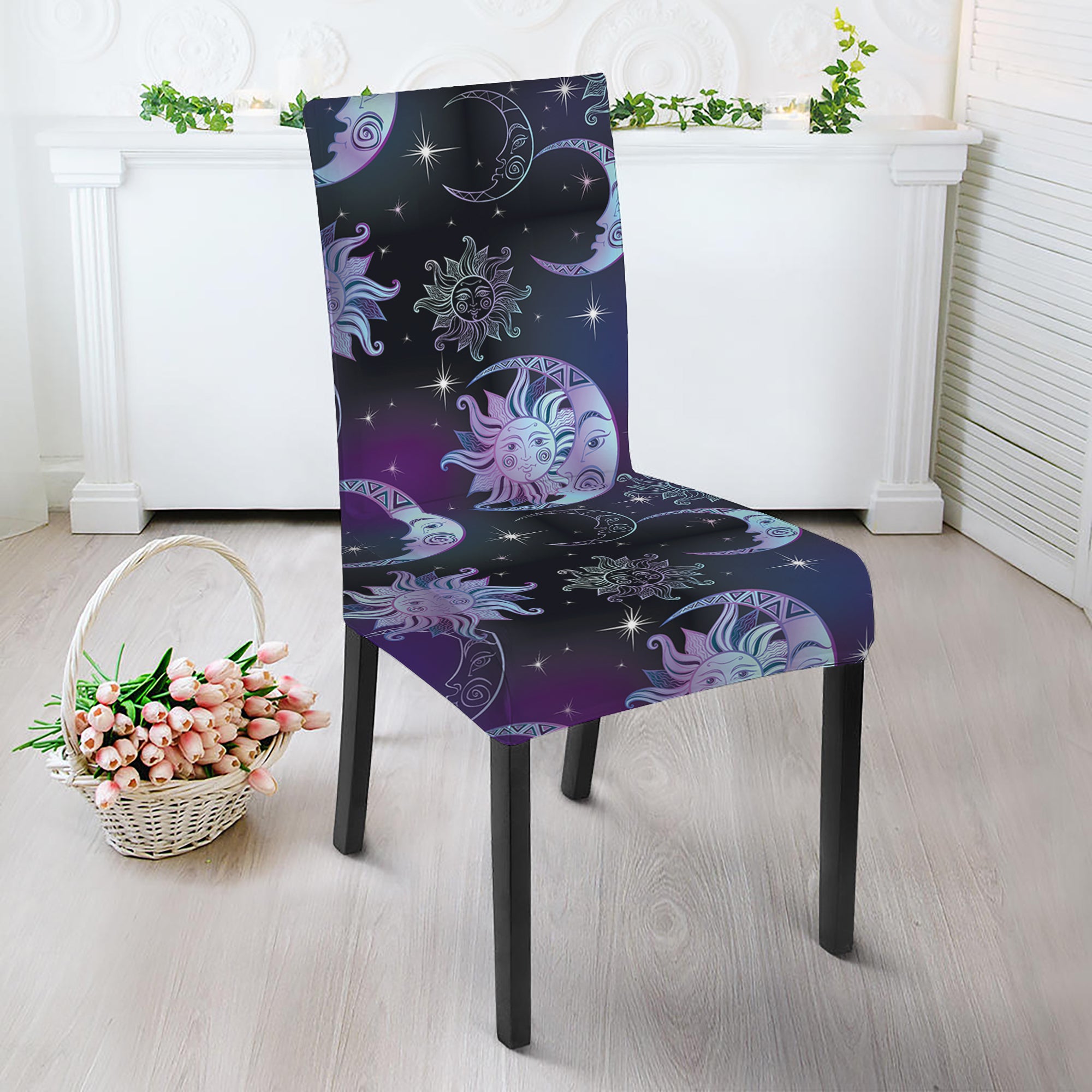 Galaxy Celestial Sun And Moon Print Dining Chair Slipcover