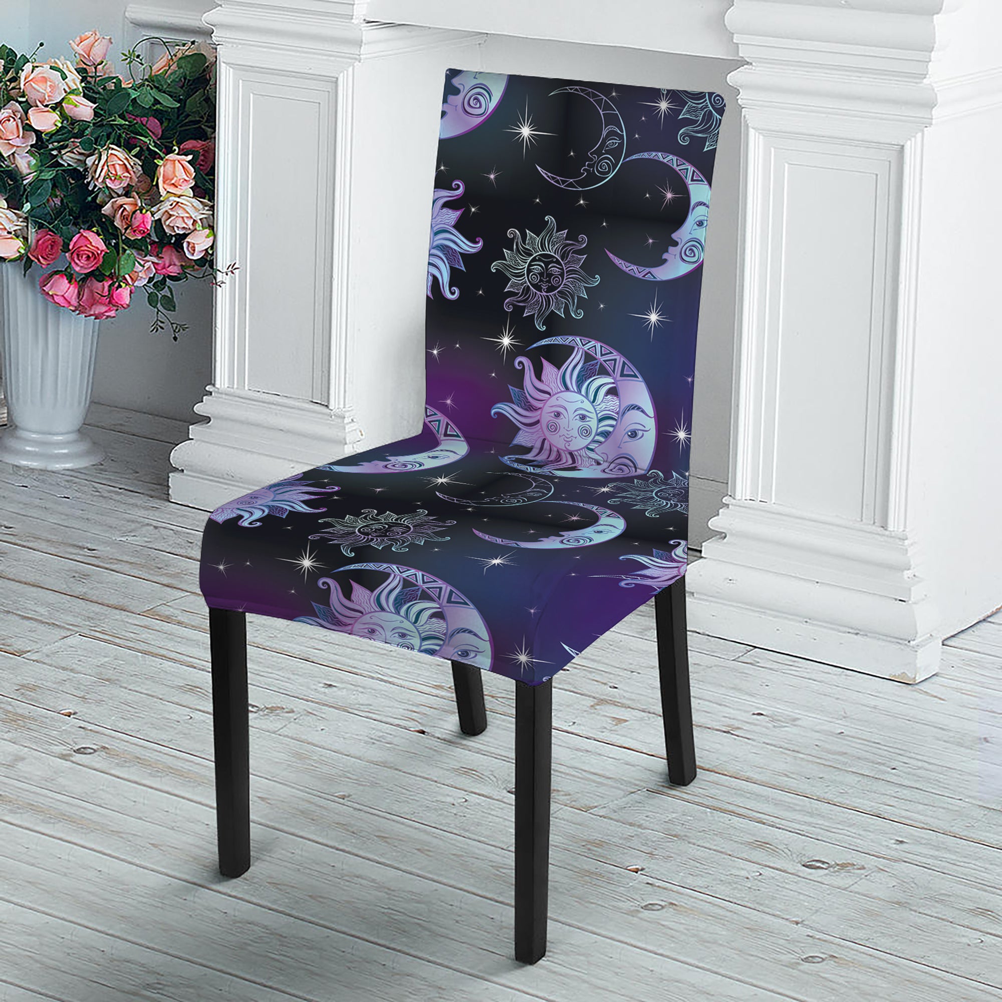 Galaxy Celestial Sun And Moon Print Dining Chair Slipcover