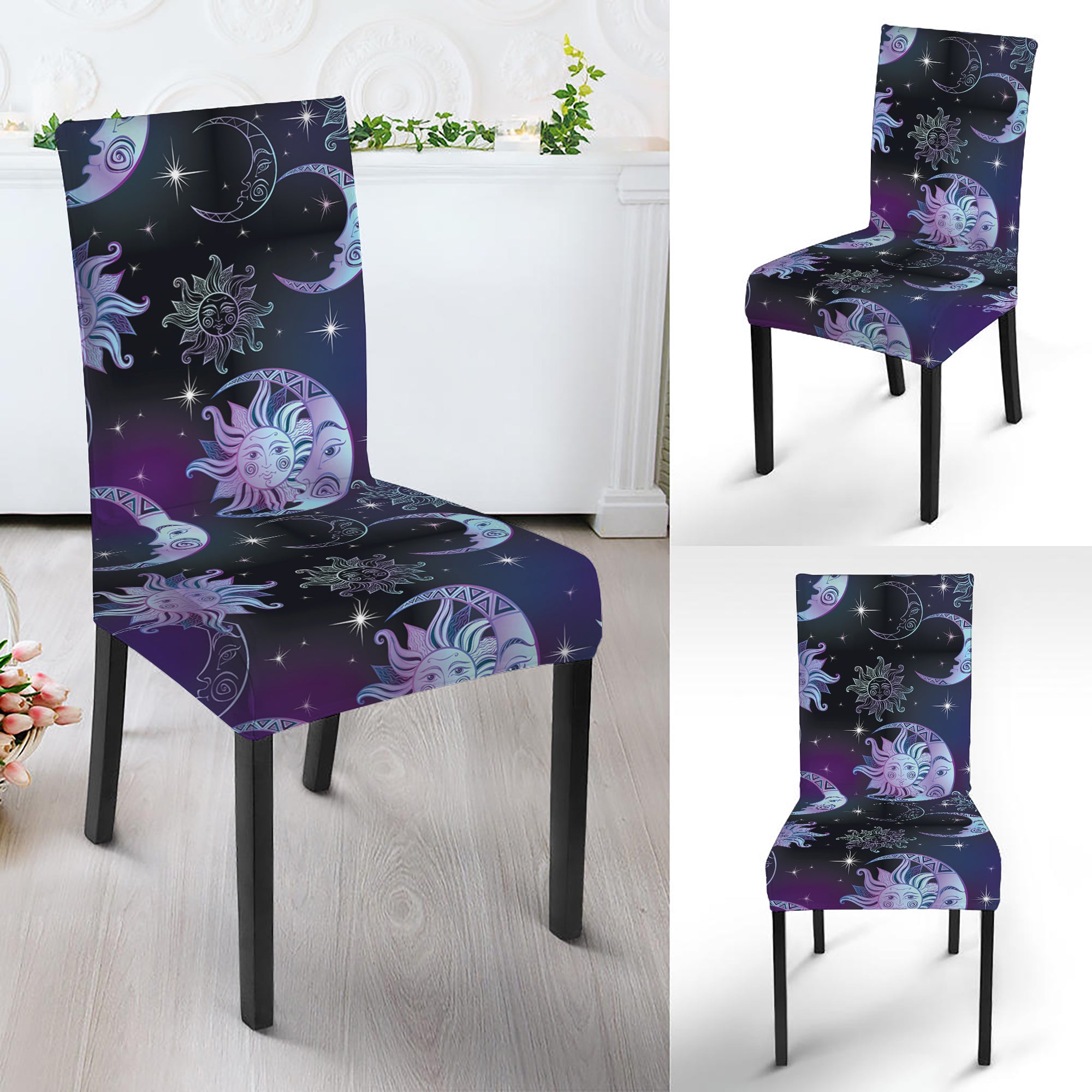 Galaxy Celestial Sun And Moon Print Dining Chair Slipcover