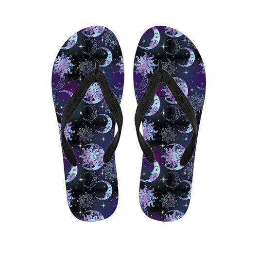 Galaxy Celestial Sun And Moon Print Flip Flops