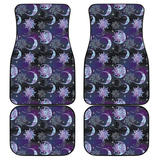 Galaxy Celestial Sun And Moon Print Front and Back Car Floor Mats