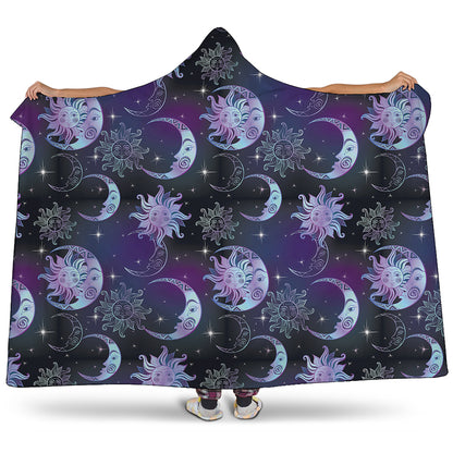 Galaxy Celestial Sun And Moon Print Hooded Blanket