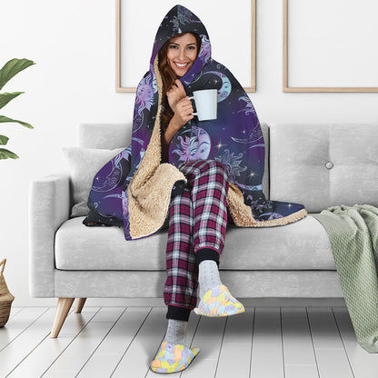 Galaxy Celestial Sun And Moon Print Hooded Blanket