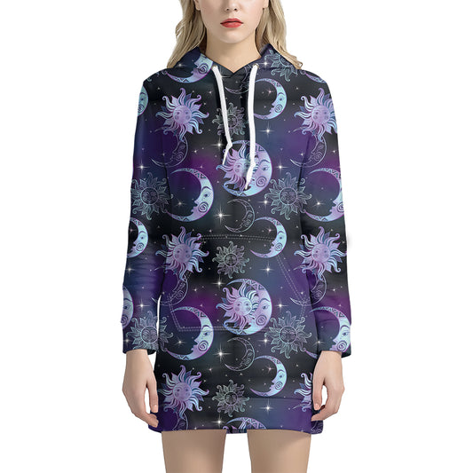 Galaxy Celestial Sun And Moon Print Hoodie Dress