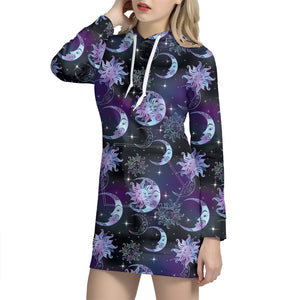 Galaxy Celestial Sun And Moon Print Hoodie Dress