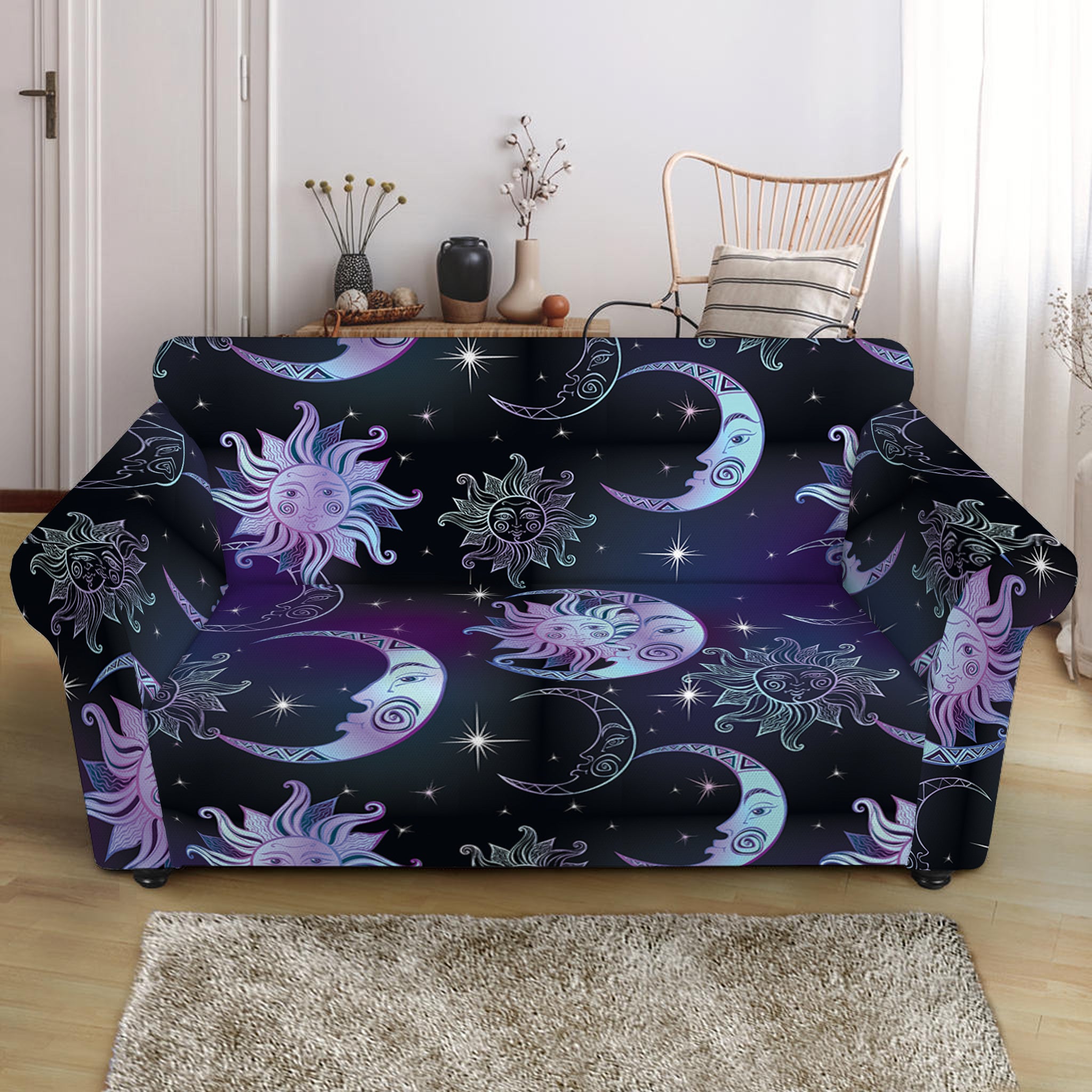 Galaxy Celestial Sun And Moon Print Loveseat Slipcover