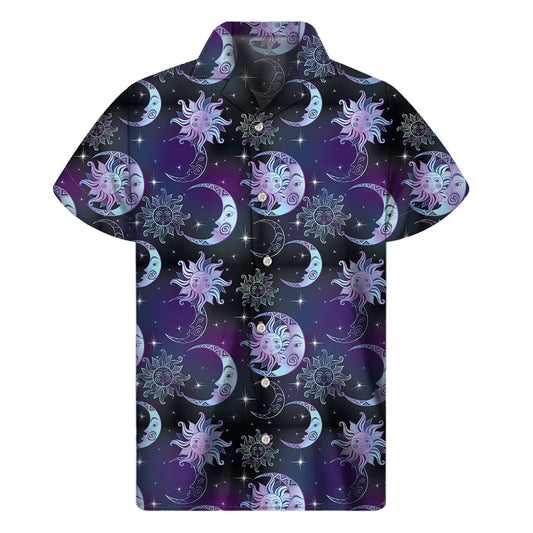 Galaxy Celestial Sun And Moon Print Men's Short Sleeve Shirt