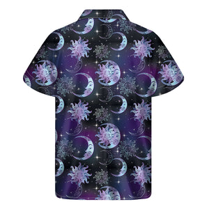 Galaxy Celestial Sun And Moon Print Men's Short Sleeve Shirt