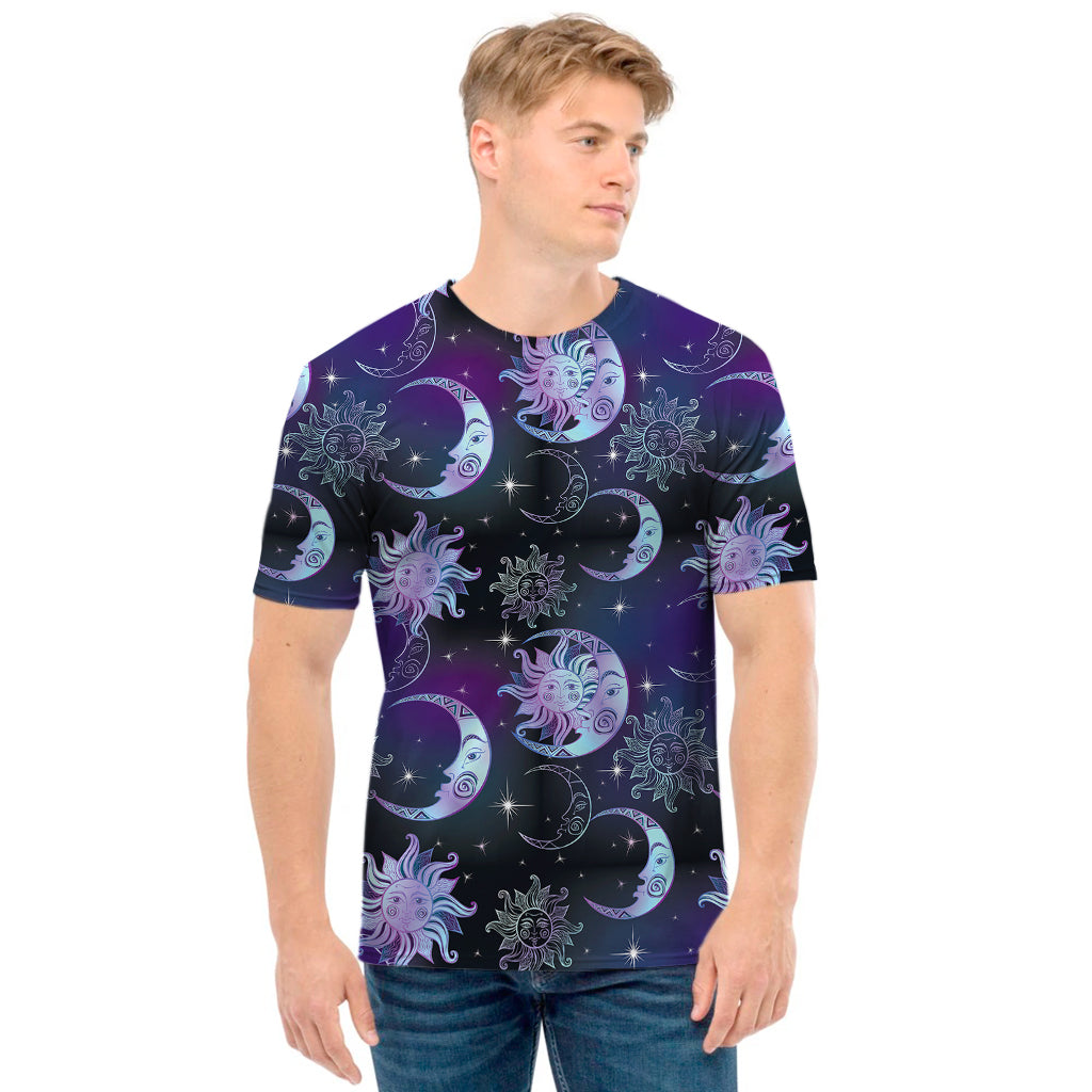 Galaxy Celestial Sun And Moon Print Men's T-Shirt