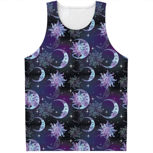 Galaxy Celestial Sun And Moon Print Men's Tank Top