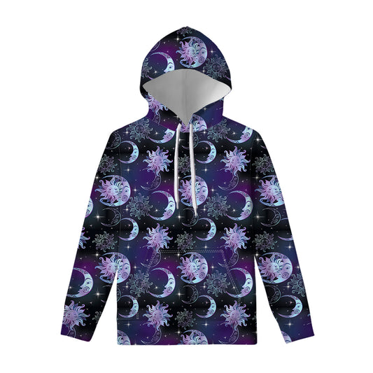 Galaxy Celestial Sun And Moon Print Pullover Hoodie
