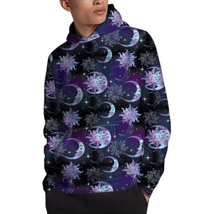 Galaxy Celestial Sun And Moon Print Pullover Hoodie