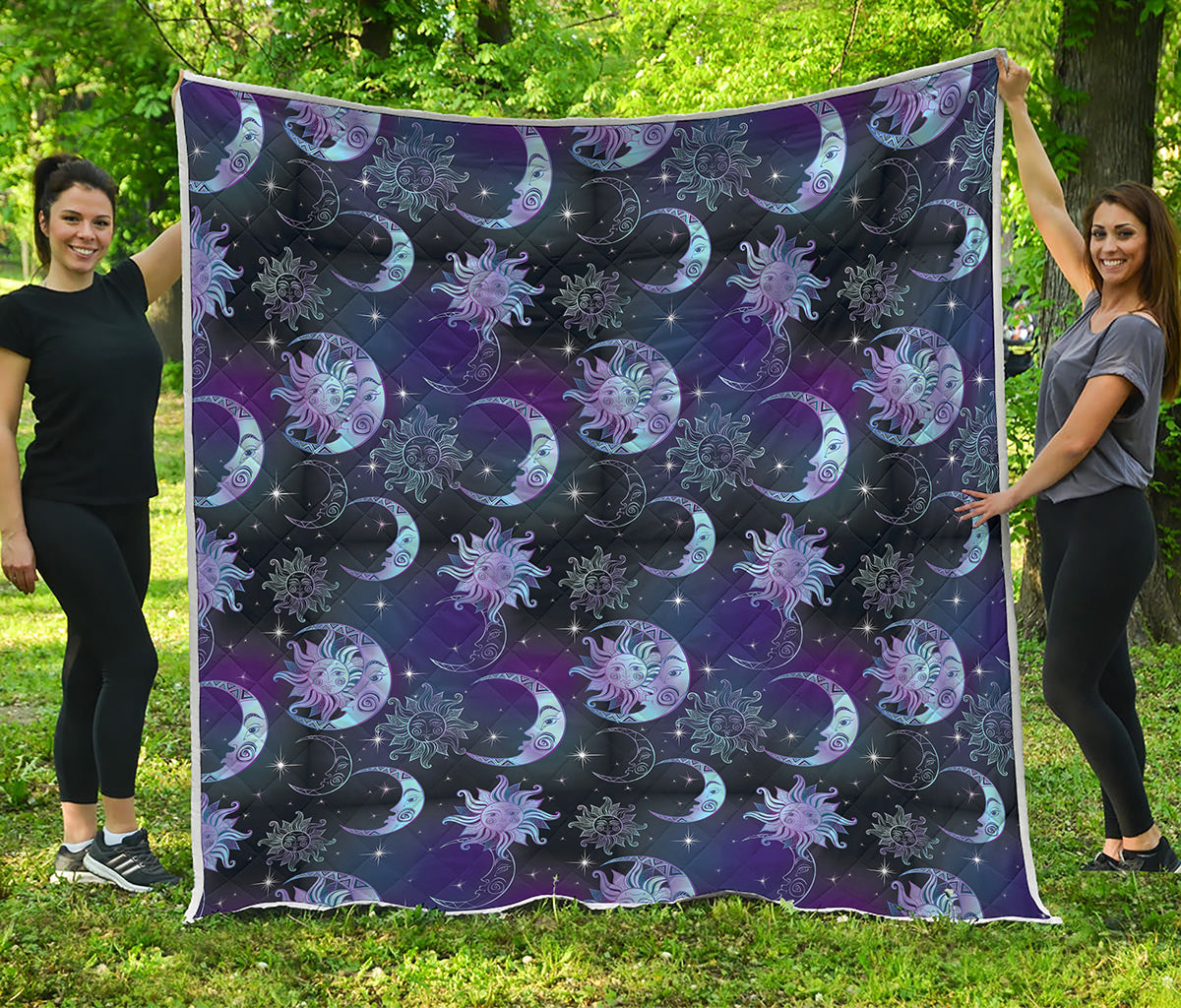Galaxy Celestial Sun And Moon Print Quilt