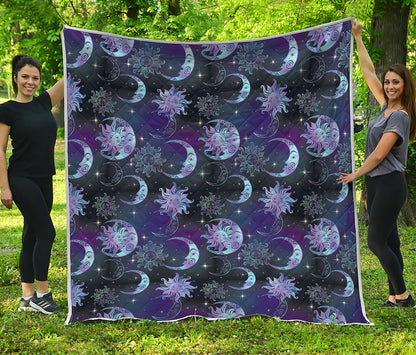Galaxy Celestial Sun And Moon Print Quilt