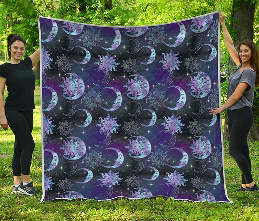 Galaxy Celestial Sun And Moon Print Quilt