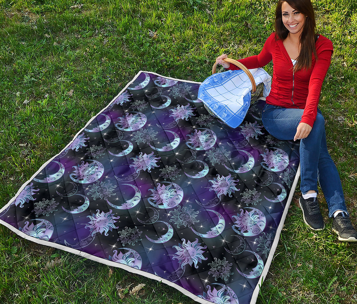 Galaxy Celestial Sun And Moon Print Quilt