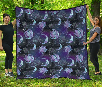 Galaxy Celestial Sun And Moon Print Quilt