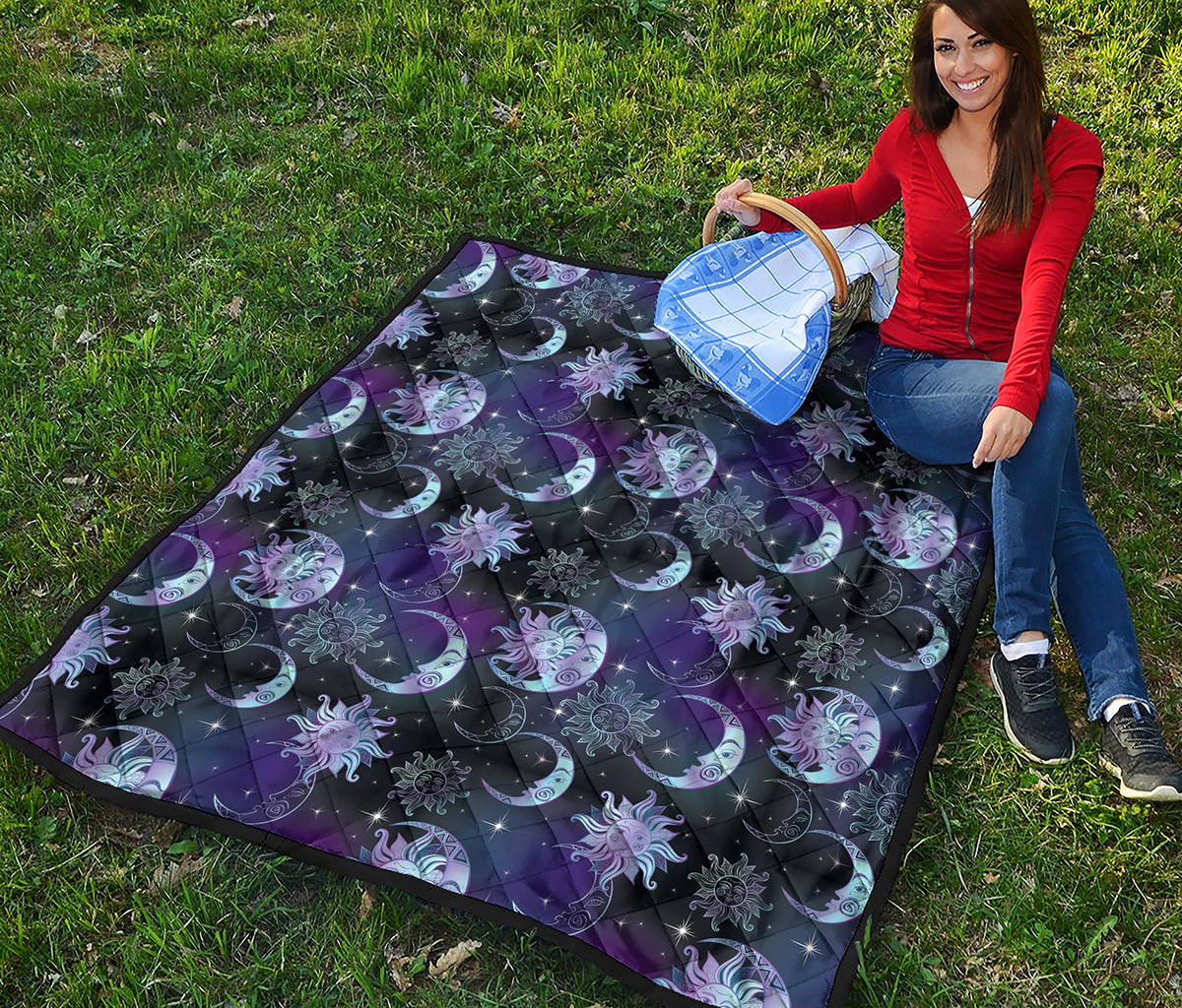 Galaxy Celestial Sun And Moon Print Quilt