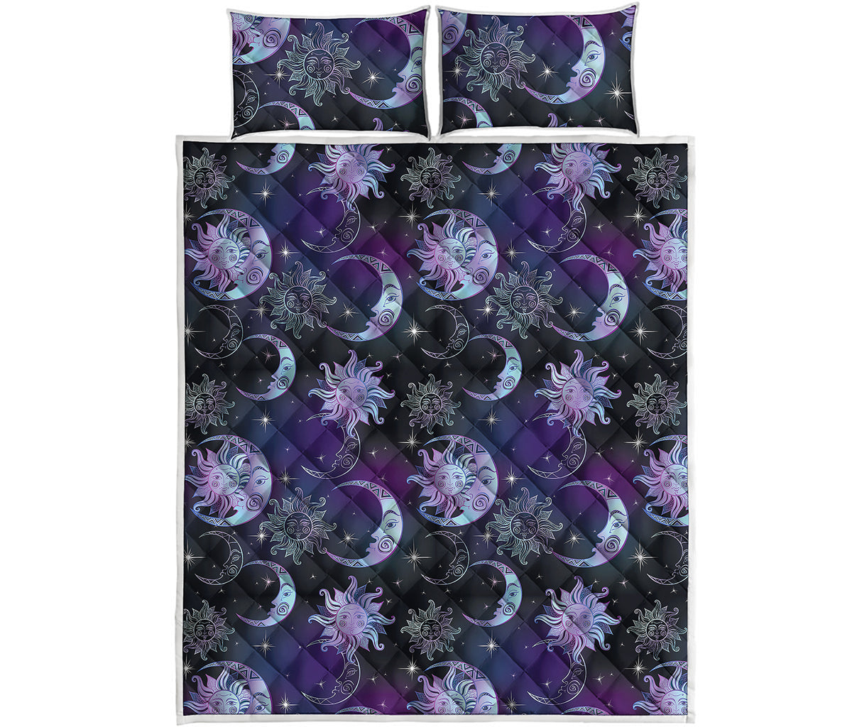 Galaxy Celestial Sun And Moon Print Quilt Bed Set