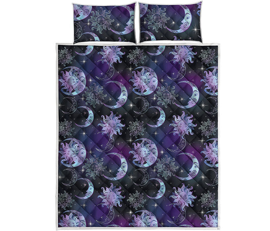 Galaxy Celestial Sun And Moon Print Quilt Bed Set