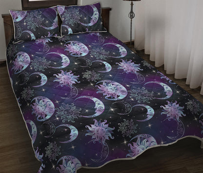 Galaxy Celestial Sun And Moon Print Quilt Bed Set