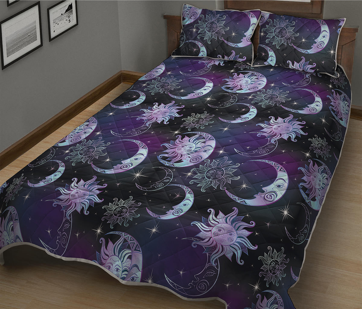Galaxy Celestial Sun And Moon Print Quilt Bed Set