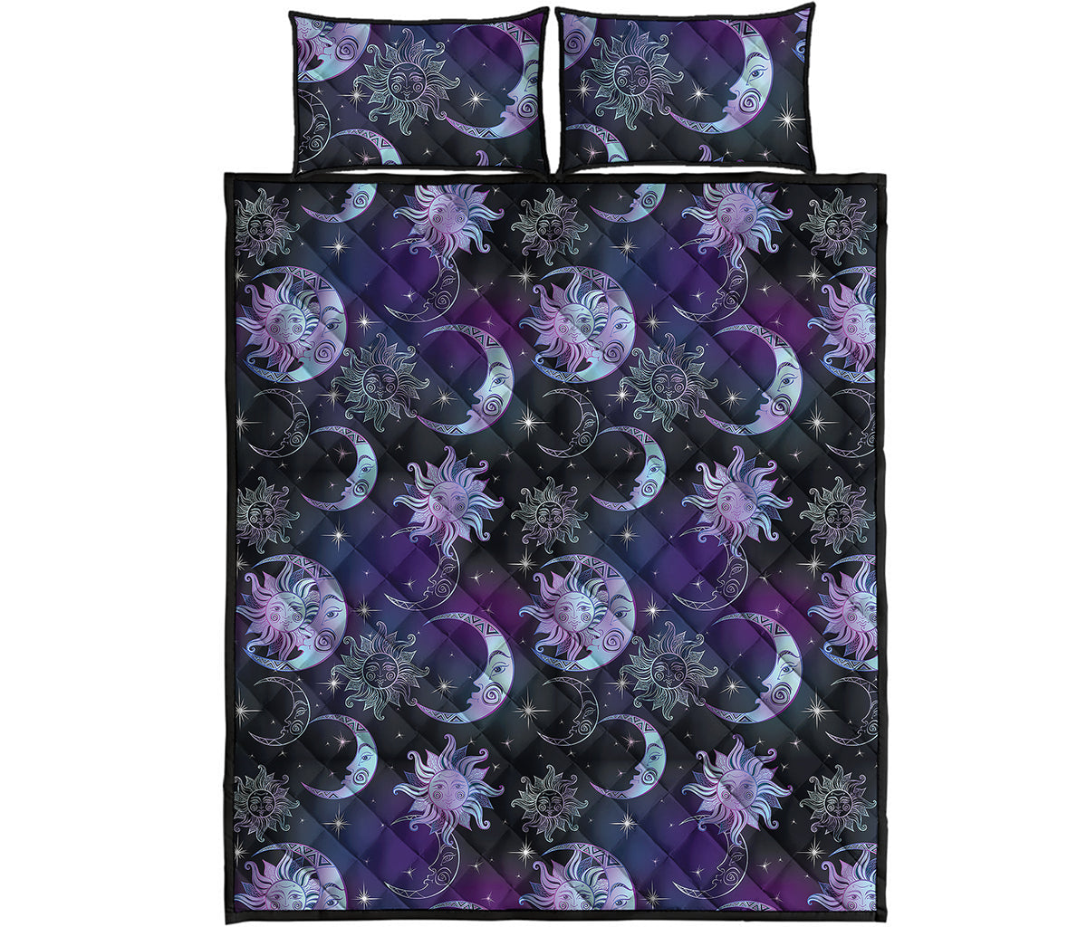 Galaxy Celestial Sun And Moon Print Quilt Bed Set