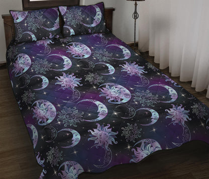 Galaxy Celestial Sun And Moon Print Quilt Bed Set