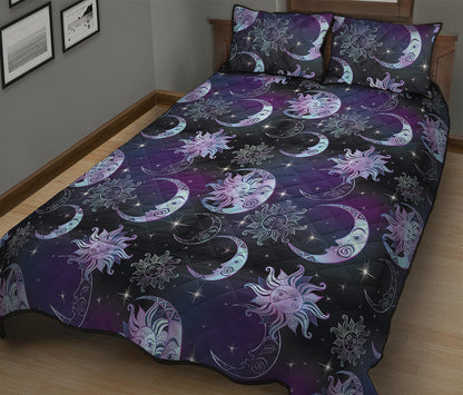 Galaxy Celestial Sun And Moon Print Quilt Bed Set