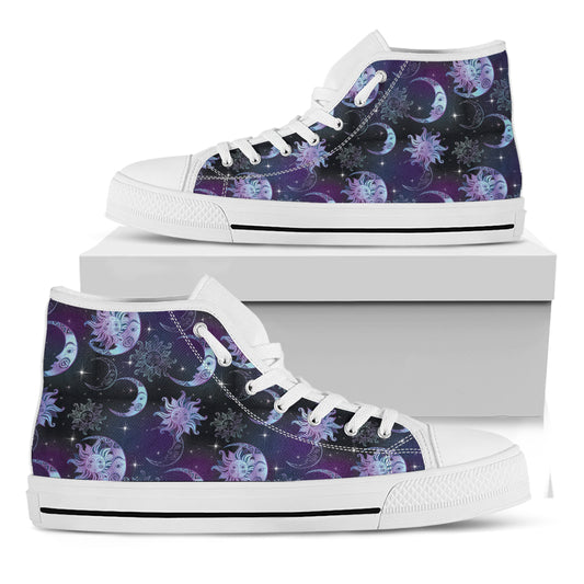 Galaxy Celestial Sun And Moon Print White High Top Shoes