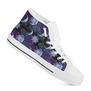 Galaxy Celestial Sun And Moon Print White High Top Shoes