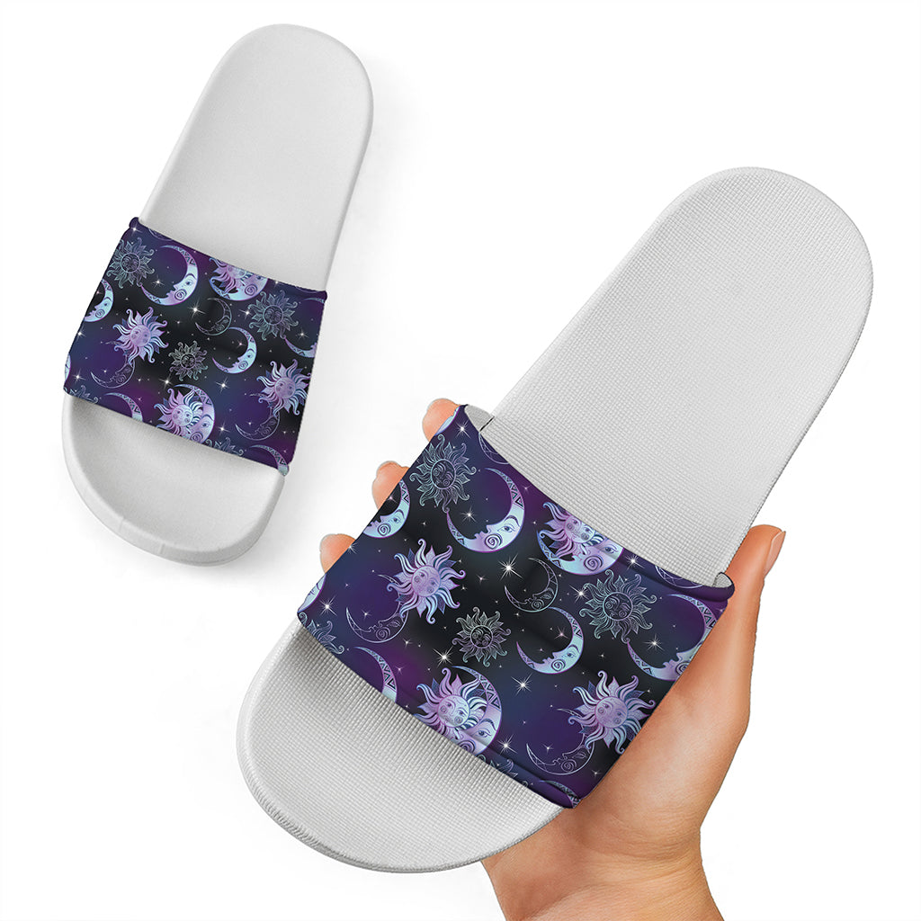 Galaxy Celestial Sun And Moon Print White Slide Sandals