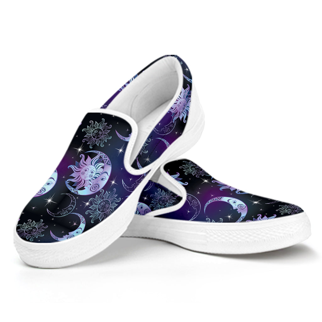 Galaxy Celestial Sun And Moon Print White Slip On Shoes