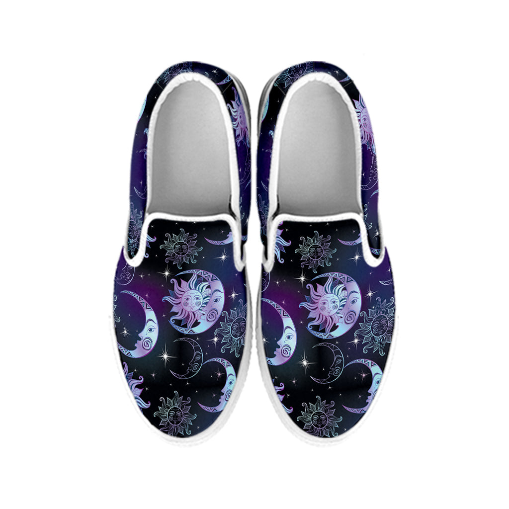 Galaxy Celestial Sun And Moon Print White Slip On Shoes