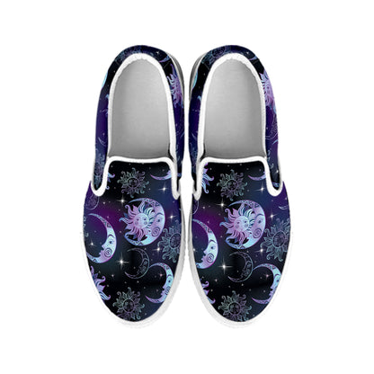 Galaxy Celestial Sun And Moon Print White Slip On Shoes