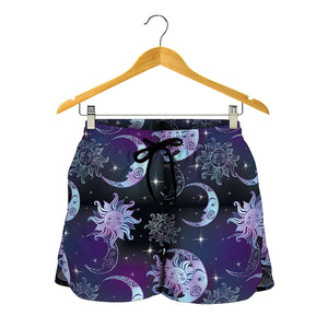 Galaxy Celestial Sun And Moon Print Women's Shorts