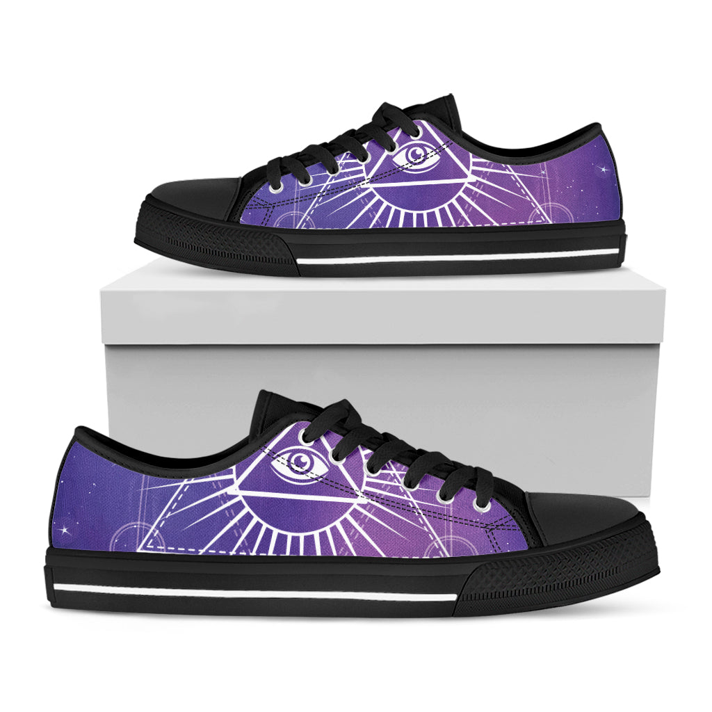 Galaxy Eye of Providence Print Black Low Top Shoes 