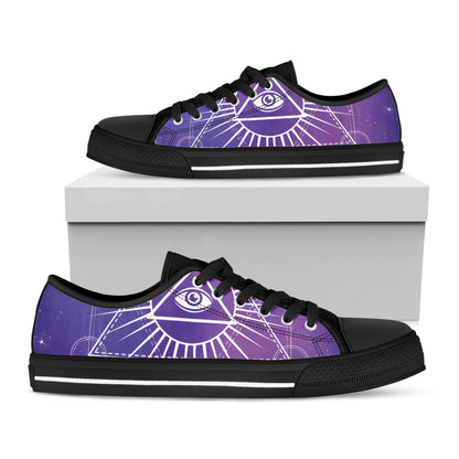 Galaxy Eye of Providence Print Black Low Top Shoes 