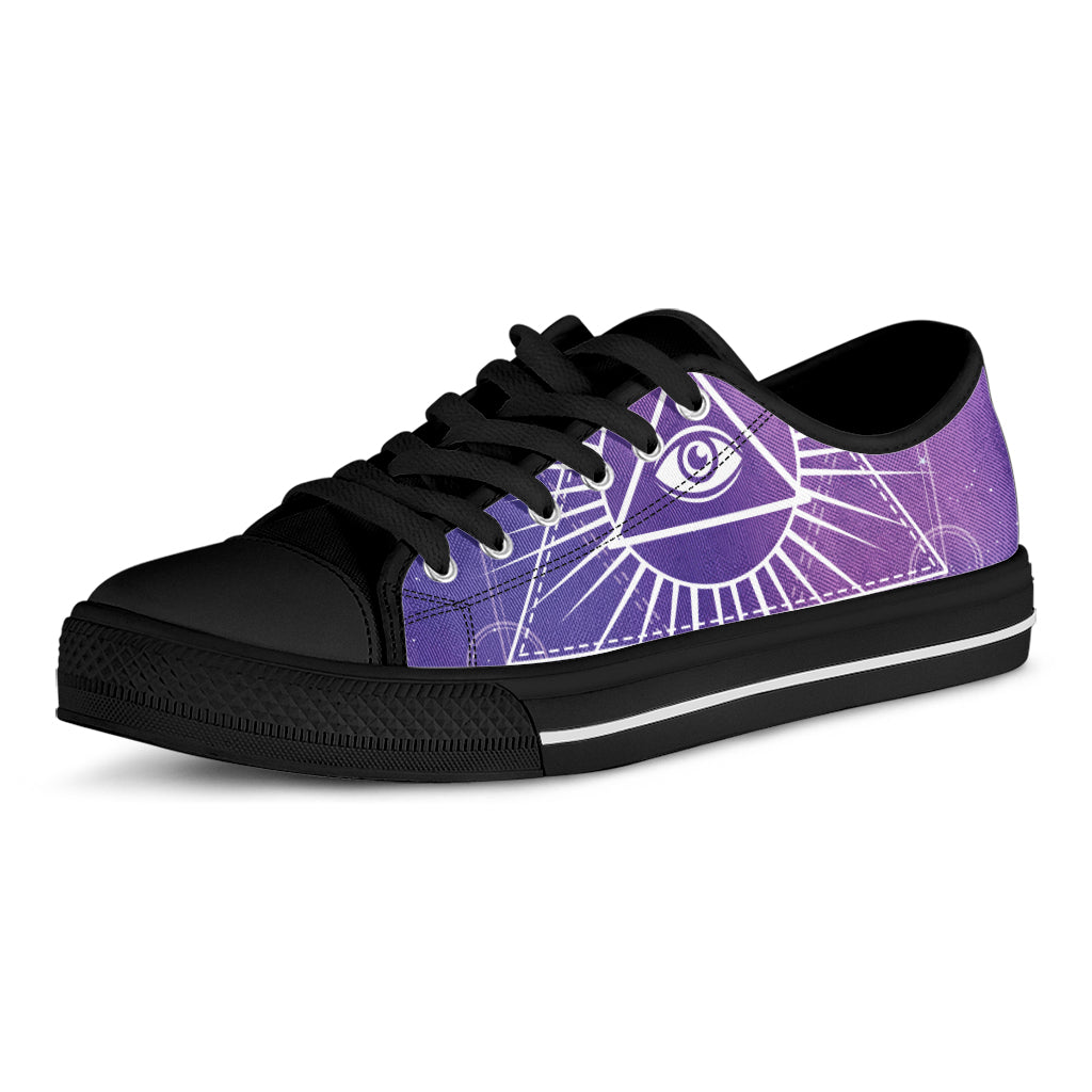 Galaxy Eye of Providence Print Black Low Top Shoes 
